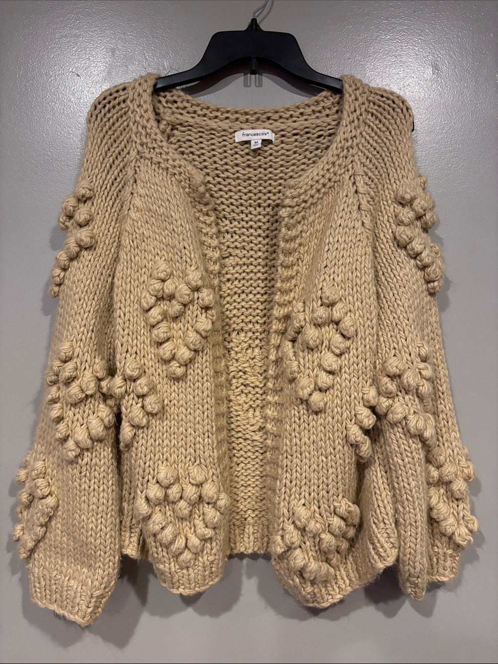 Francesca's Collections Cream Chunky Popcorn Bobble Open Cardigan